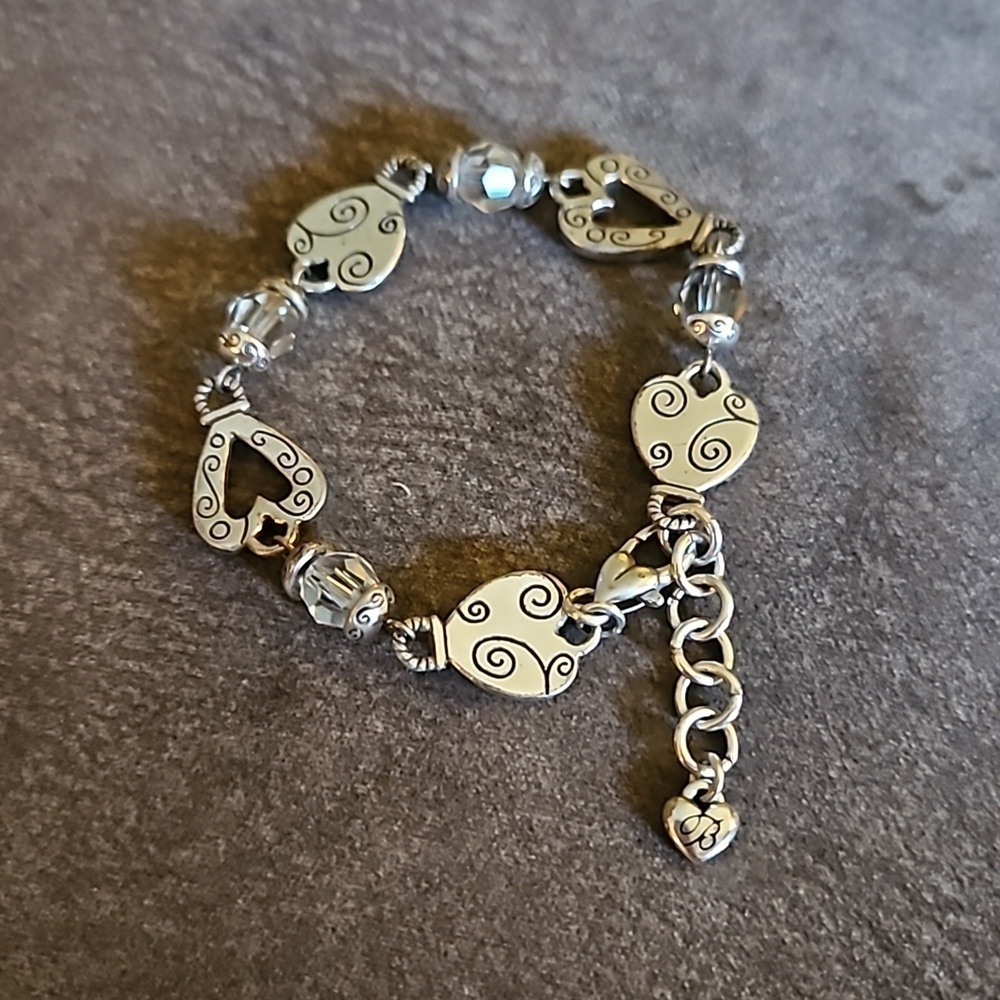 BRIGHTON Heartland Silver Plated Heart Crystal Link Coquette Bracelet - Picture 8 of 8